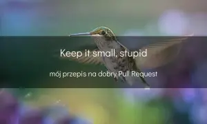 Koliber z napisem "Keep it small, stupid" i "mój przepis na dobry Pull Request".