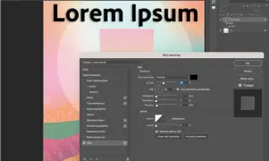 Styl warstwy z opcją "Cień" dla tekstu "Lorem Ipsum", gdzie litery z cieniem nabierają głębi.