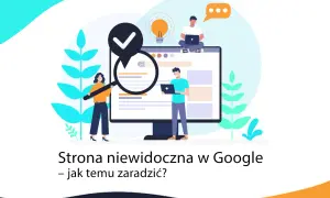 Ludzie analizują wyniki wyszukiwania na ekranie komputera, szukając odpowiedzi na pytanie: dlaczego moja strona nie jest widoczna w Google.