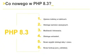 Nowości w PHP 8.3: ujemne indeksy, obsługa wartości awaryjnych, lintowanie, ostrzeżenia, wyjątki daty/czasu i funkcja json_validate().