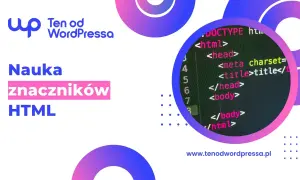 Nauka znaczników HTML. Kod źródłowy strony internetowej z widocznym indeksem górnym.