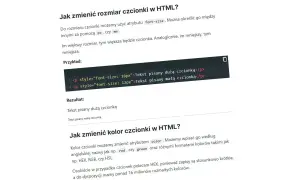 Przykład zmiany rozmiaru czcionki w HTML: tekst pisany dużą czcionką (18px) i małą czcionką (12px).