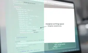 Kod CSS z definicjami marginesów i paddingów. "Margin co to?" - to przestrzeń wokół elementu.