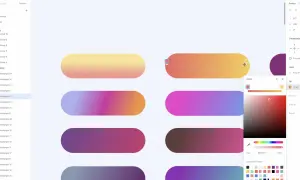 Paleta kolorów w programie graficznym, gdzie tworzone są gradienty. Widoczne są przyciski z płynnymi przejściami barw.