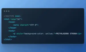 Kod HTML z elementem `<p>` stylizowanym za pomocą `tabela css` (właściwie inline CSS) dla żółtego tła.