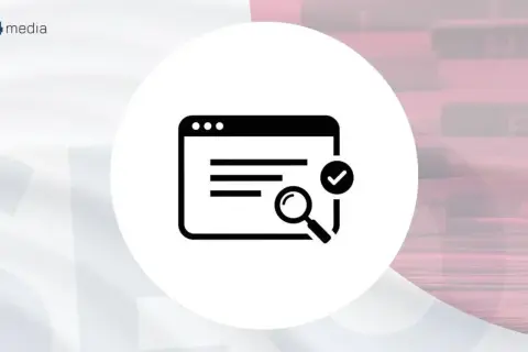 Ikona przedstawia okno przeglądarki z lupą i zaznaczeniem, symbolizując jak sprawdzić czy strona jest zaindeksowana.
