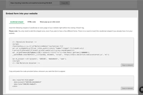 Fragment kodu JavaScript do osadzenia formularza, zawierający ukryty element html input.
