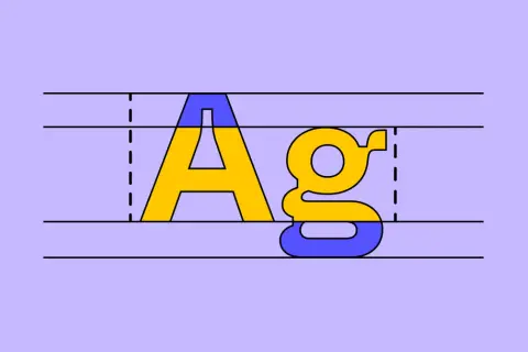 Litery "A" i "g" w stylu czcionki Arial, z górną częścią "A" i dolną częścią "g" w kolorze niebieskim, reszta żółta.