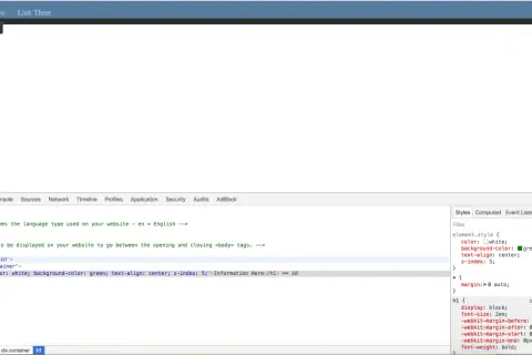 Kod HTML z narzędziami deweloperskimi. Widoczny jest element `div.pageMain` z `position fixed` w stylach.