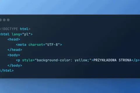Kod HTML z elementem `<p>` stylizowanym za pomocą `tabela css` (właściwie inline CSS) dla żółtego tła.