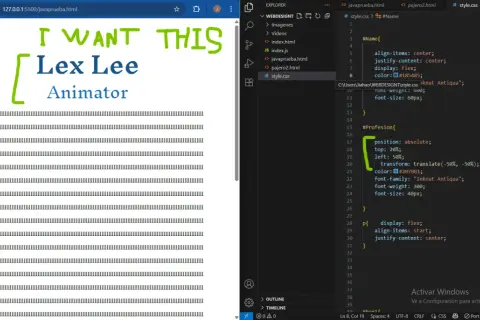 Kod CSS pokazuje, jak wyśrodkować tekst w HTML za pomocą flexbox i transformacji. Widoczny jest efekt na stronie.