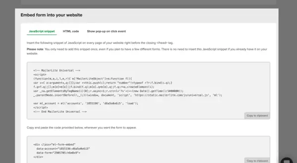 Fragment kodu JavaScript do osadzenia formularza, zawierający ukryty element html input.