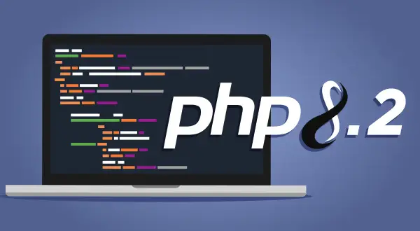 Laptop z kolorowym kodem i napisem php 8.2.
