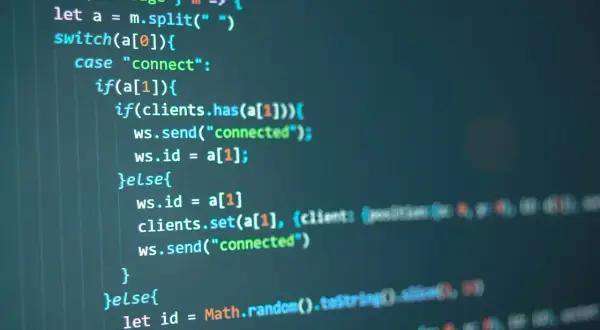 Kod obsługujący websocket. Sprawdza, czy klient jest połączony, wysyła komunikat "connected" i przypisuje ID.
