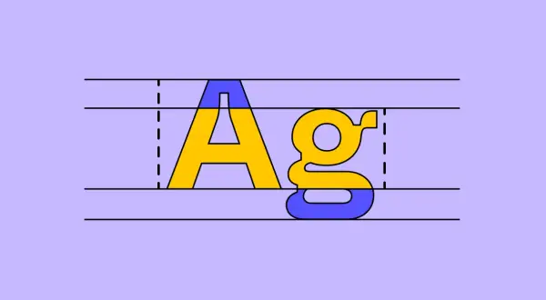 Litery "A" i "g" w stylu czcionki Arial, z górną częścią "A" i dolną częścią "g" w kolorze niebieskim, reszta żółta.