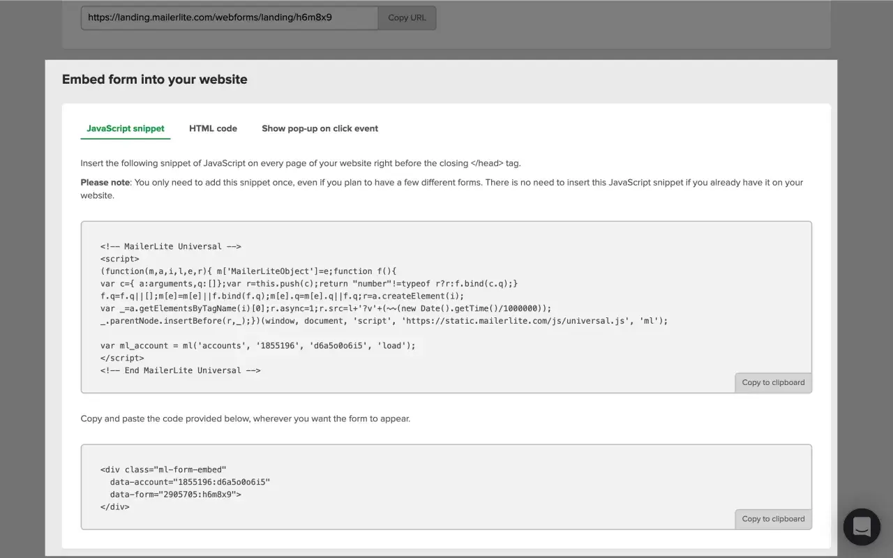 Fragment kodu JavaScript do osadzenia formularza, zawierający ukryty element html input.