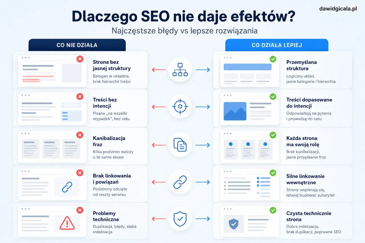 Porównanie błędów i rozwiązań w pozycjonowaniu stron internetowych: od bałaganu do przemyślanej strategii SEO.