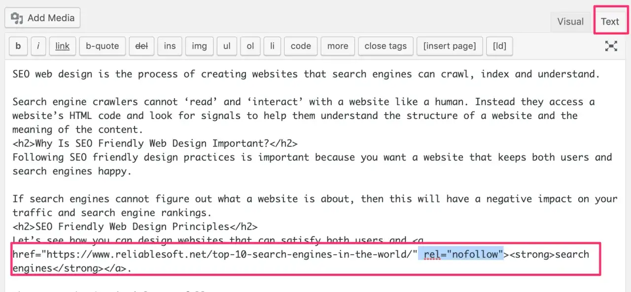 Kod HTML z atrybutem rel=