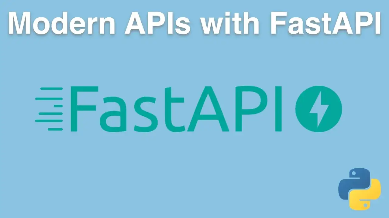 Nowoczesne API z FastAPI. Logo FastAPI z błyskawicą i symbolem Pythona.