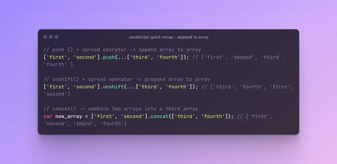 Przykłady JavaScript: dodawanie element&oacute;w do tablicy za pomocą push, unshift i concat.