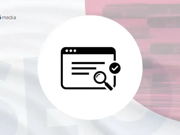 Ikona przedstawia okno przeglądarki z lupą i zaznaczeniem, symbolizując jak sprawdzić czy strona jest zaindeksowana.
