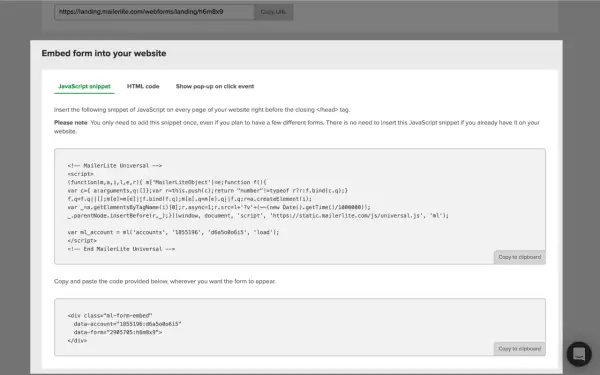 Fragment kodu JavaScript do osadzenia formularza, zawierający ukryty element html input.