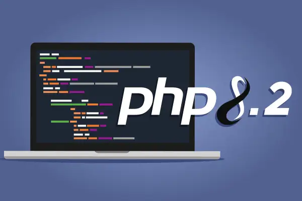 Laptop z kolorowym kodem i napisem php 8.2.