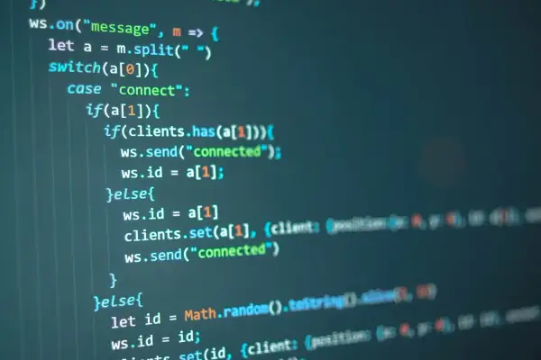Kod obsługujący websocket. Sprawdza, czy klient jest połączony, wysyła komunikat "connected" i przypisuje ID.