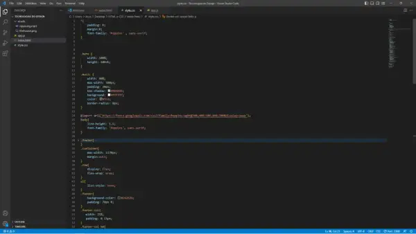 Kod CSS z importem czcionki 'Poppins' i stylami dla body, hero, music, footer.