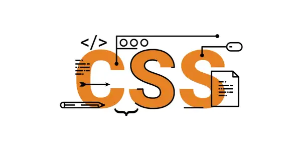 Grafika z napisem CSS, symbolami kodu, ołówkiem i dokumentem. Ilustruje tworzenie stron i **css pozycjonowanie**.